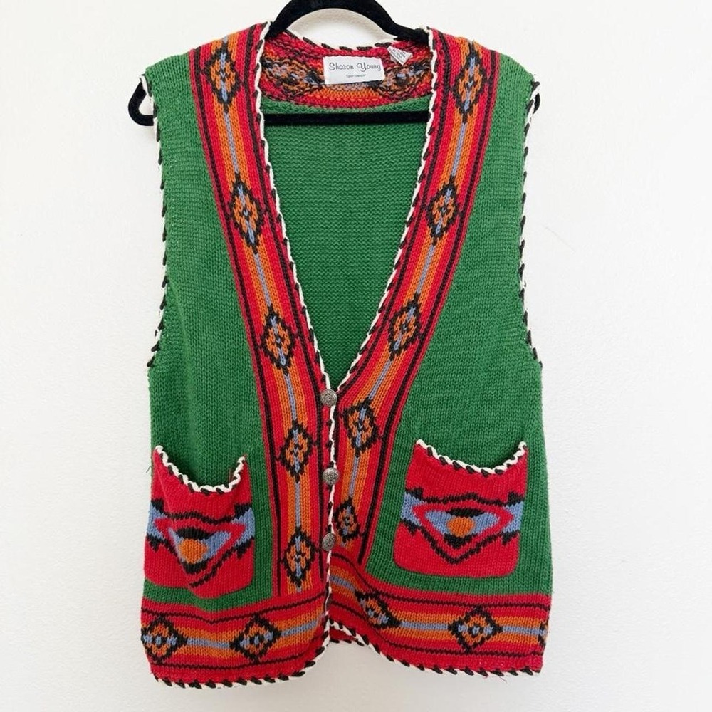 Vintage Southwestern Knit Festival Vest Concho Button Unisex Size S - Picture 2 of 8